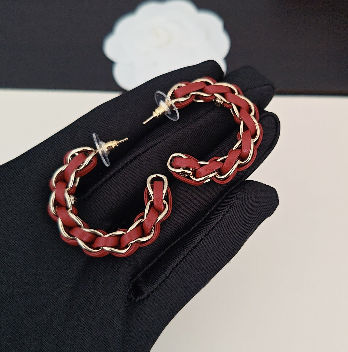 Signature Emblem Jewelry Accessory in Gold-Tone – Red Detail – Design 002 main product view