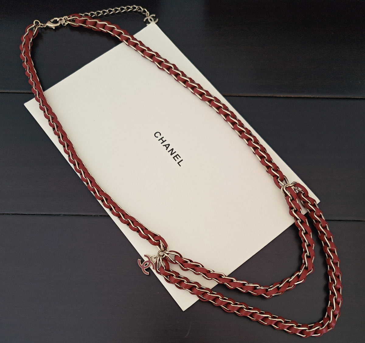Signature Emblem Jewelry Accessory in Gold-Tone – Red Detail front product view