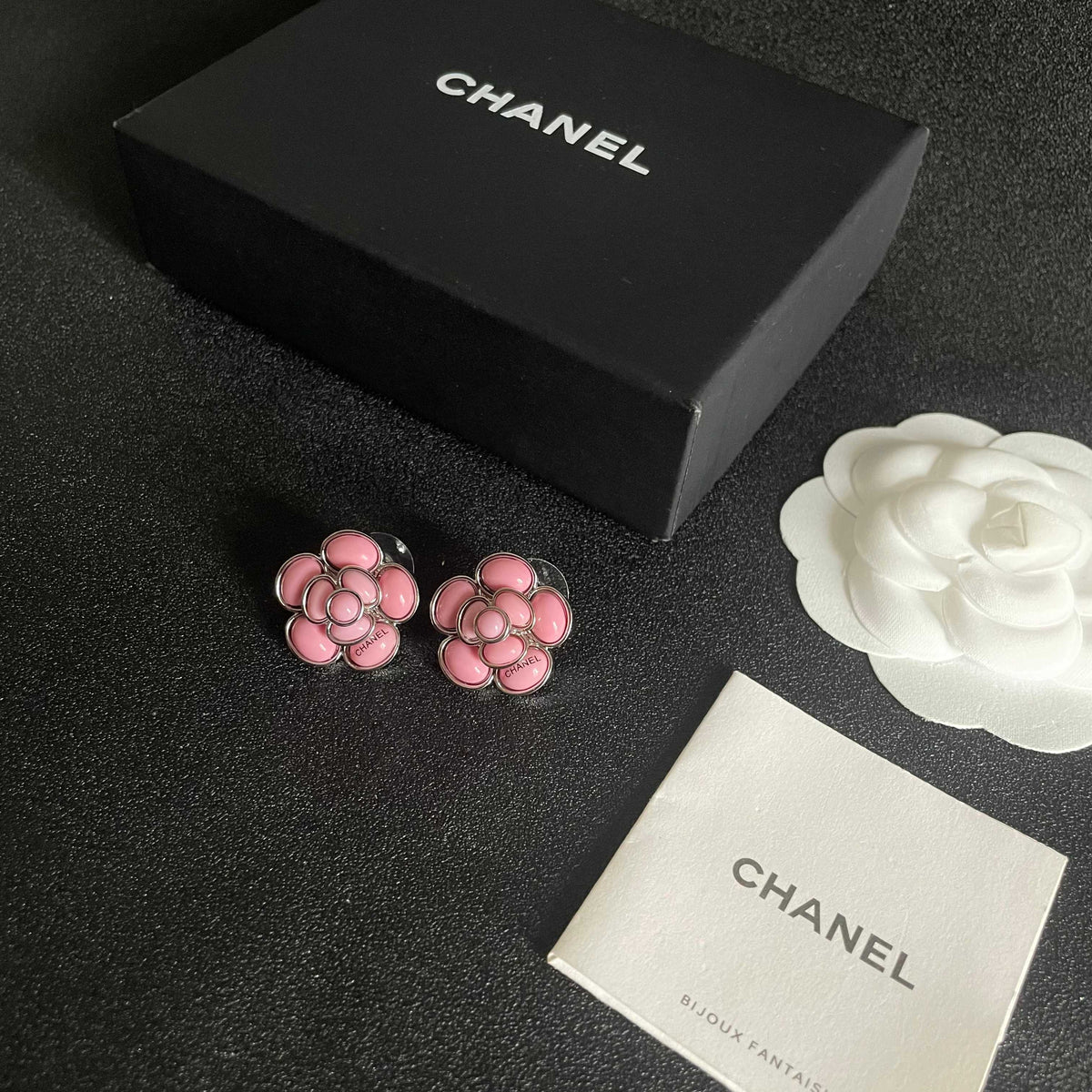 Camellia Stud Earrings in Polished Metal-Tone – Camellia Detail – Design 053 close-up detail