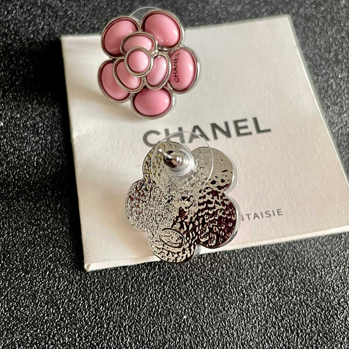 Camellia Stud Earrings in Polished Metal-Tone – Camellia Detail – Design 053 main product view