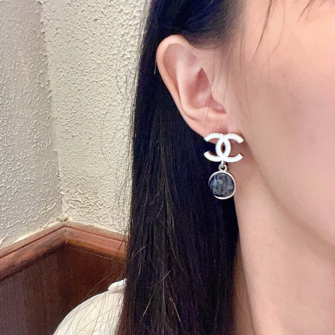 Double-C Emblem Statement Earrings in Polished Metal-Tone – Design 075 detail view