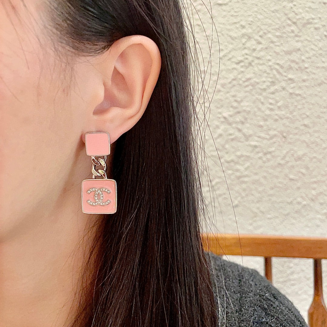 Double-C Emblem Statement Earrings in Polished Metal-Tone – Design 074 detail view