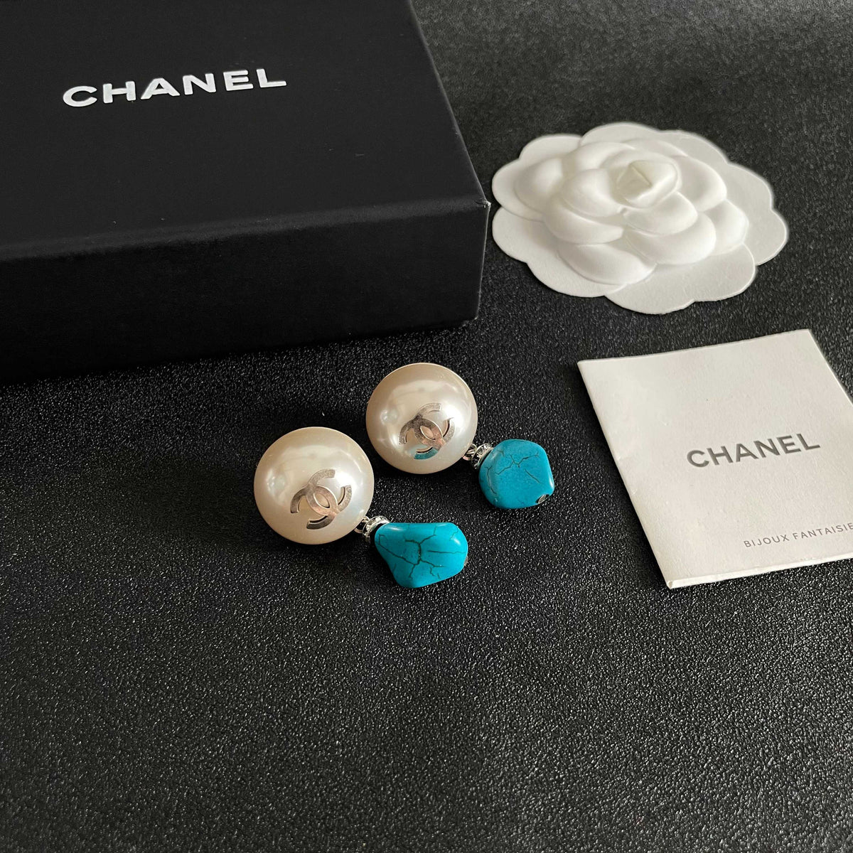 Double-C Emblem Pearl-Detail Statement Earrings – Pearl Detail – Design 031 styled product view