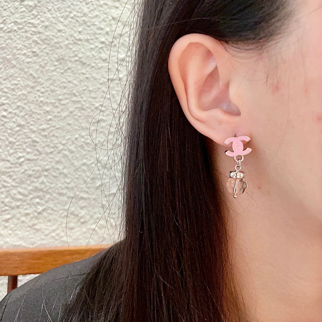 Double-C Emblem Statement Earrings in Polished Metal-Tone – Design 066 detail view