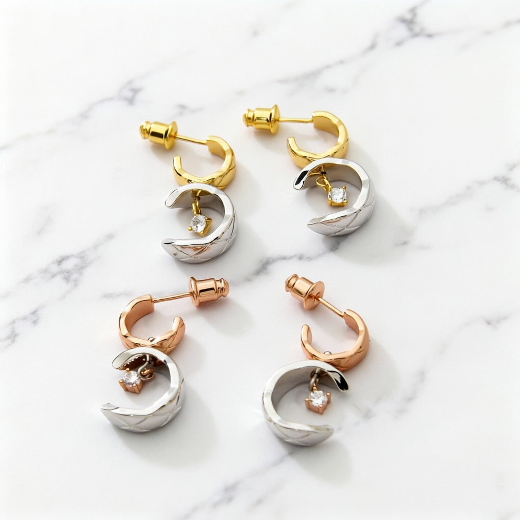 Signature Emblem Stud Earrings in Polished Metal-Tone – Design 062 side detail
