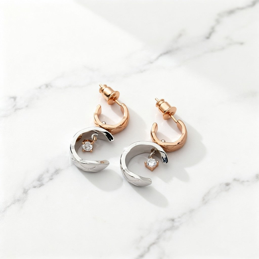 Signature Emblem Stud Earrings in Polished Metal-Tone – Design 062 close-up detail