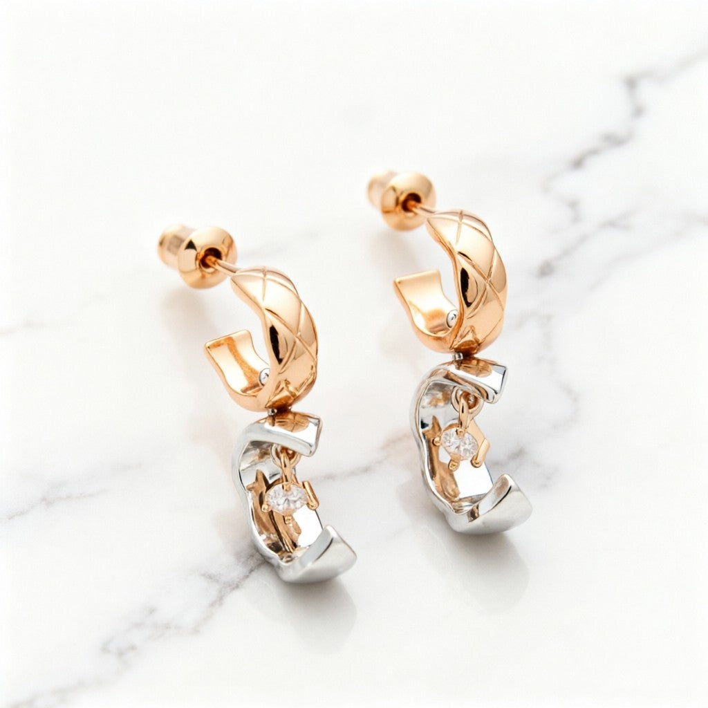 Signature Emblem Stud Earrings in Polished Metal-Tone – Design 062 styled product view
