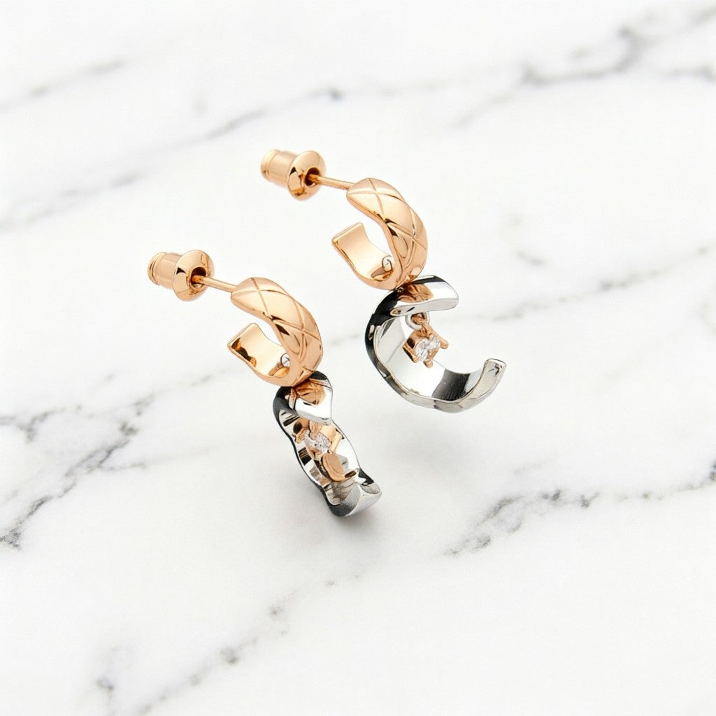 Signature Emblem Stud Earrings in Polished Metal-Tone – Design 062 front product view