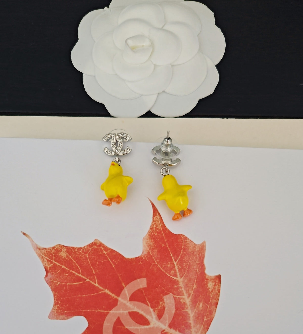 Duck Statement Earrings in Gold-Tone – Design 002 detail view