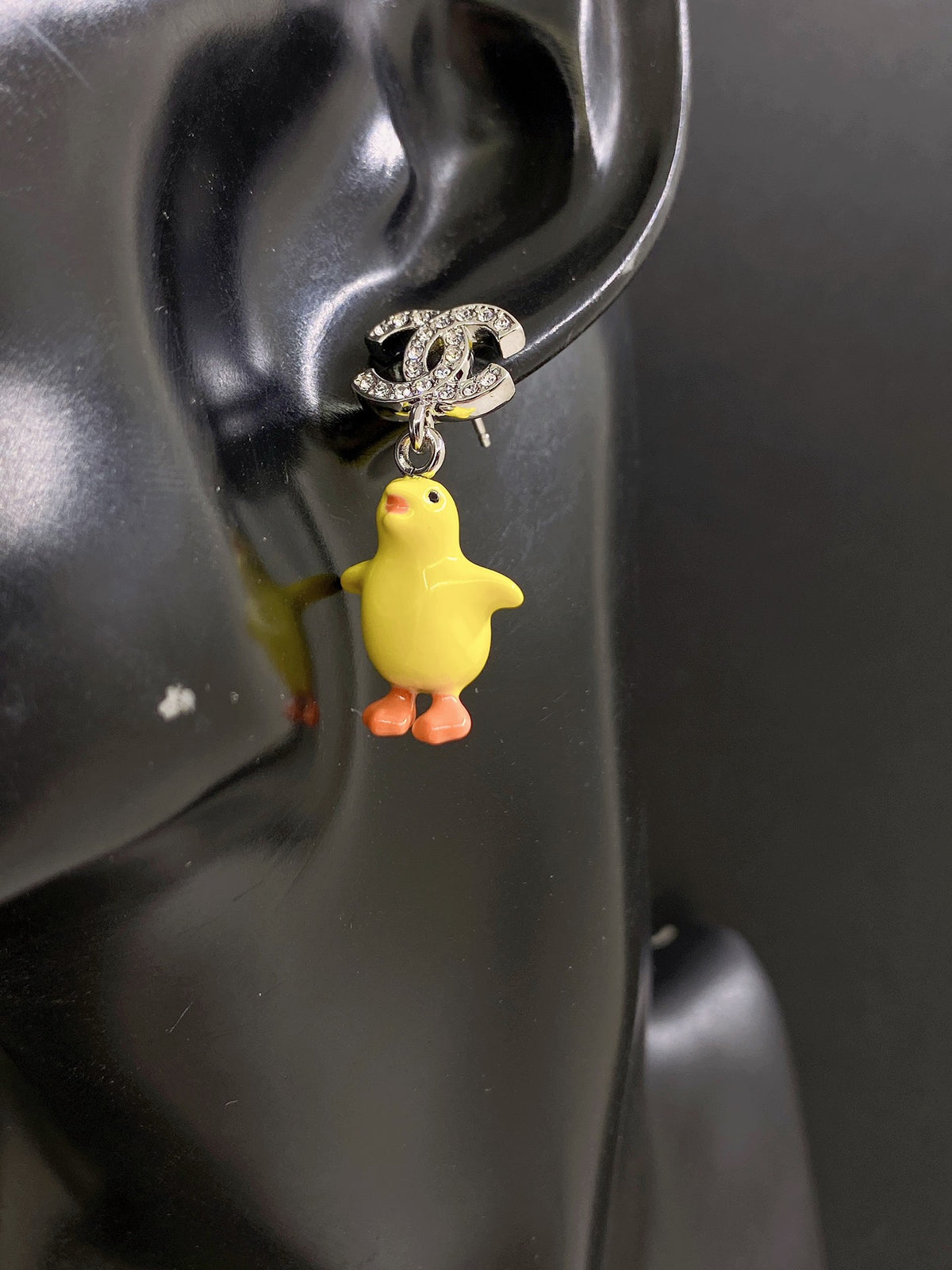 Duck Statement Earrings in Gold-Tone – Design 002 front product view