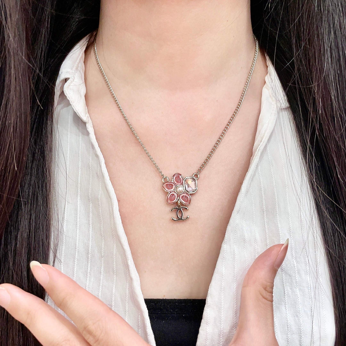 Signature Emblem Pendant Necklace in Polished Metal-Tone – Design 033 front product view