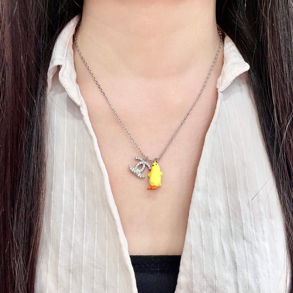 Signature Emblem Pendant Necklace in Polished Metal-Tone – Design 032 detail view