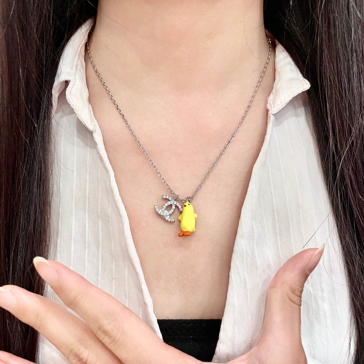 Signature Emblem Pendant Necklace in Polished Metal-Tone – Design 032 front product view