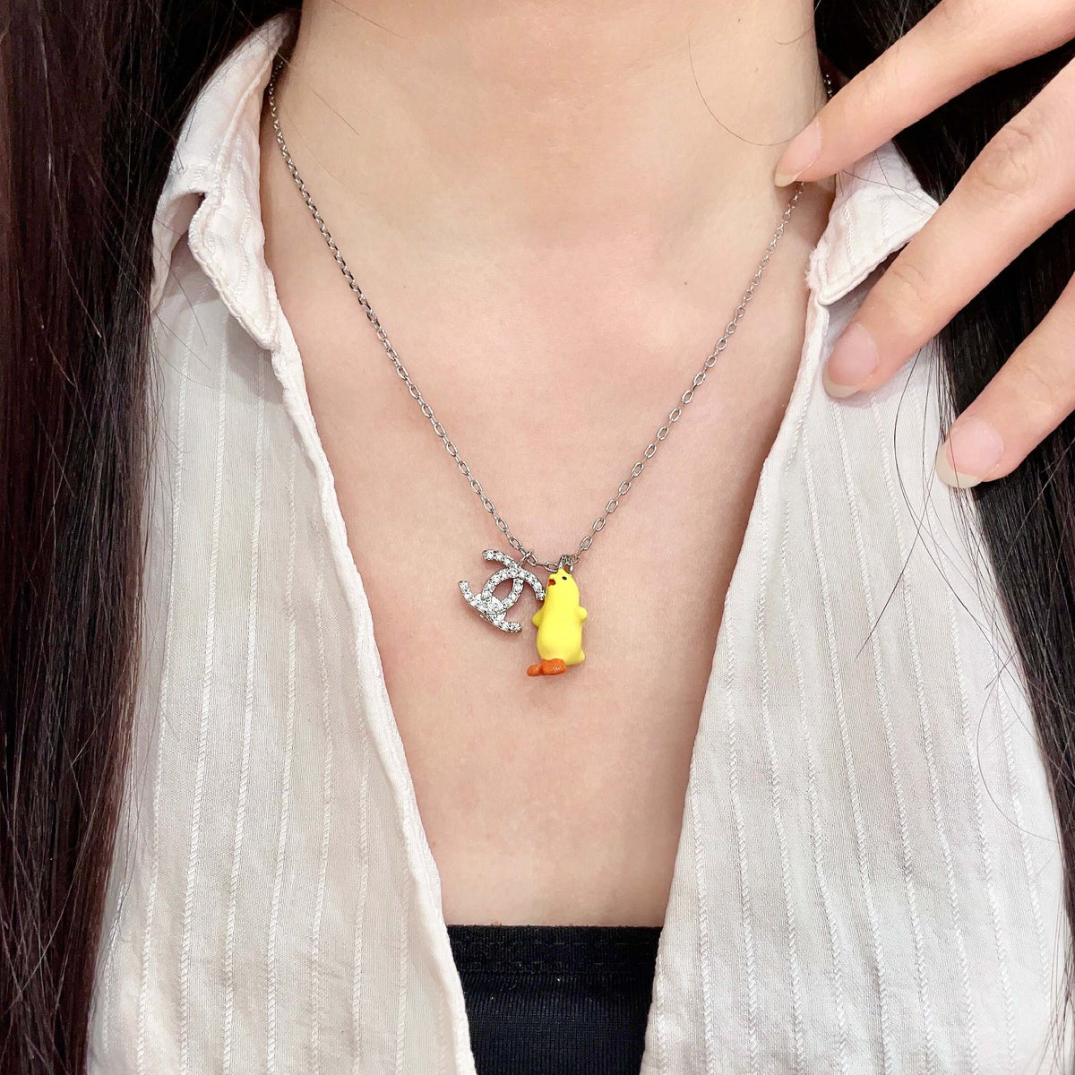 Signature Emblem Pendant Necklace in Polished Metal-Tone – Design 032 main product view