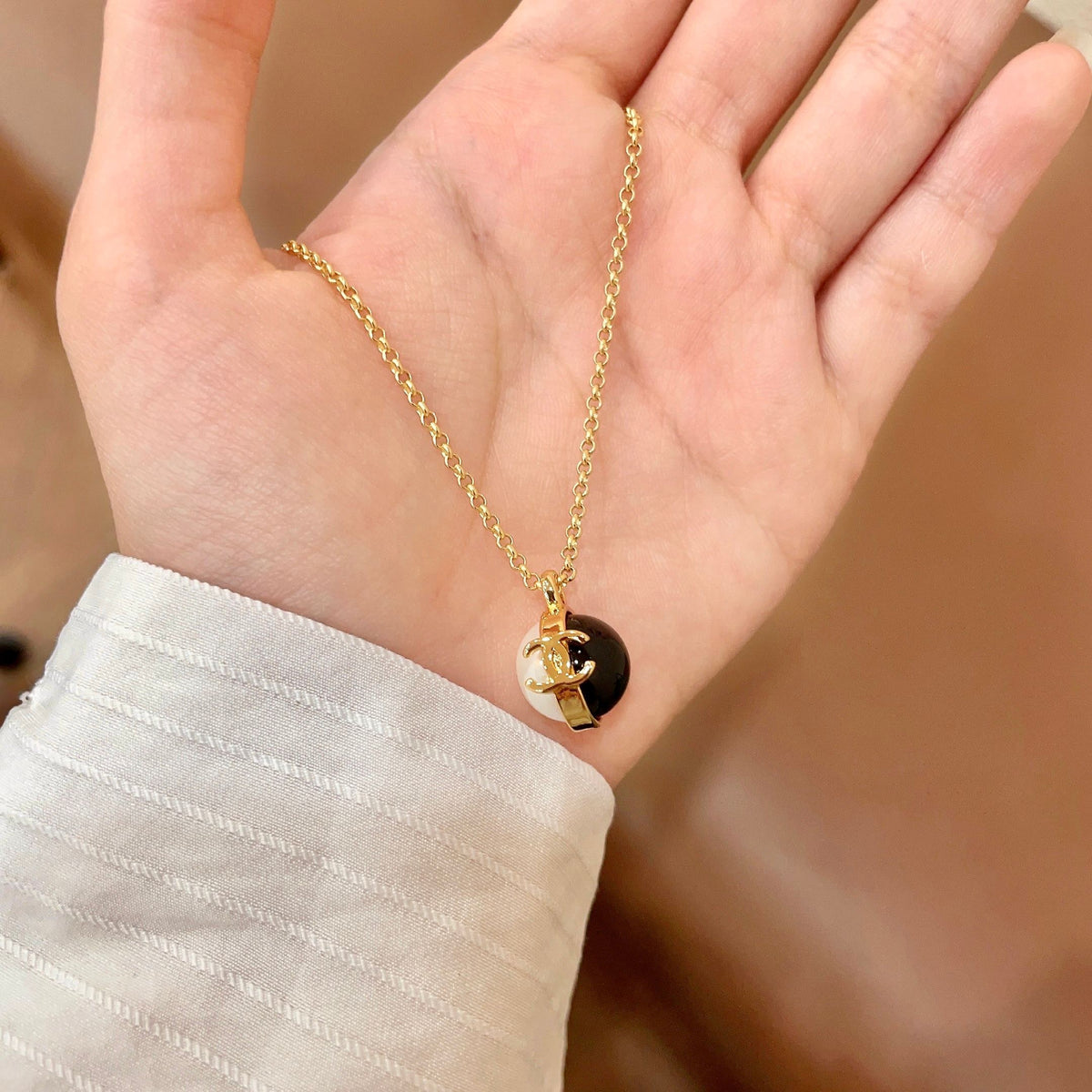 Signature Emblem Pendant Necklace in Polished Metal-Tone – Design 031 side detail