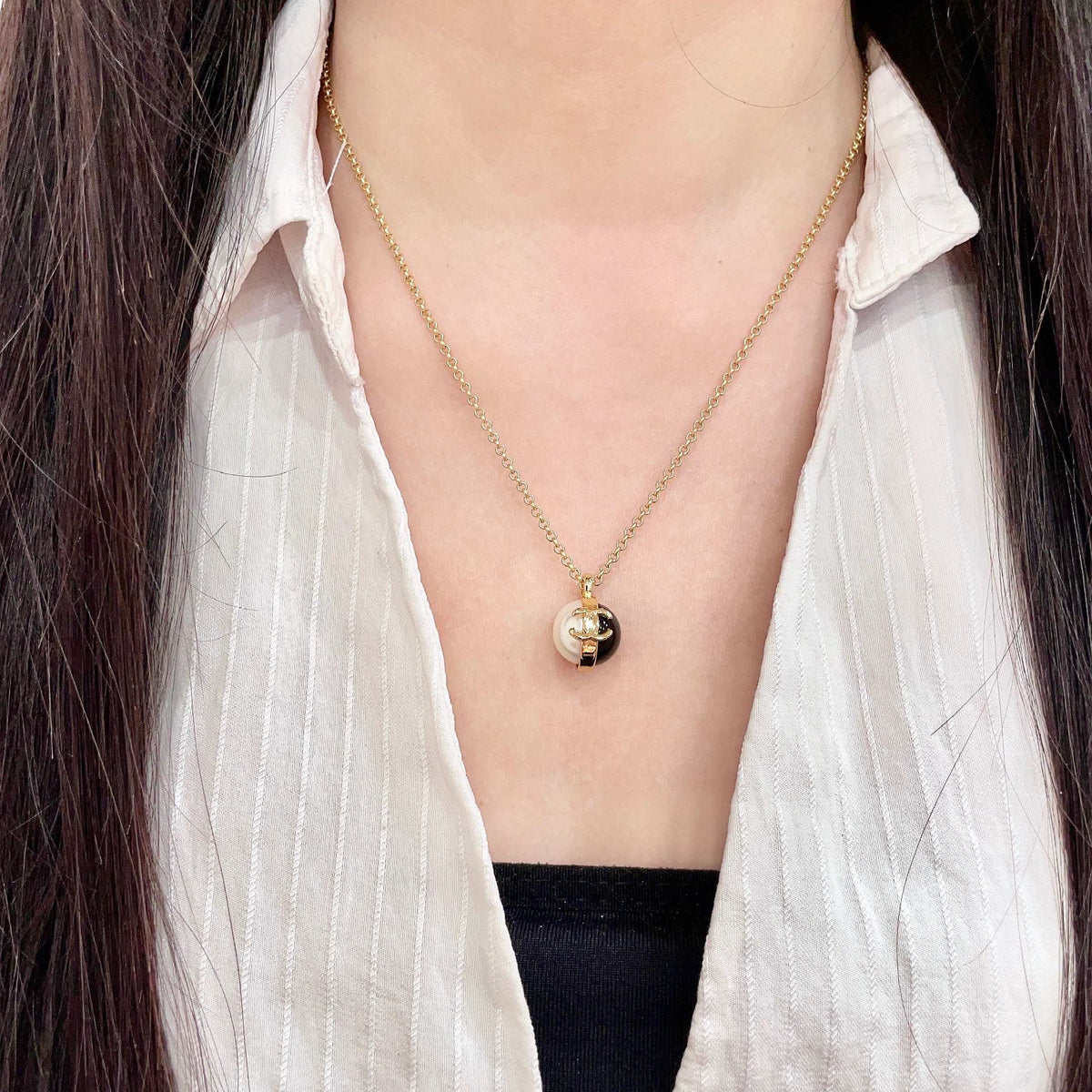 Signature Emblem Pendant Necklace in Polished Metal-Tone – Design 031 detail view