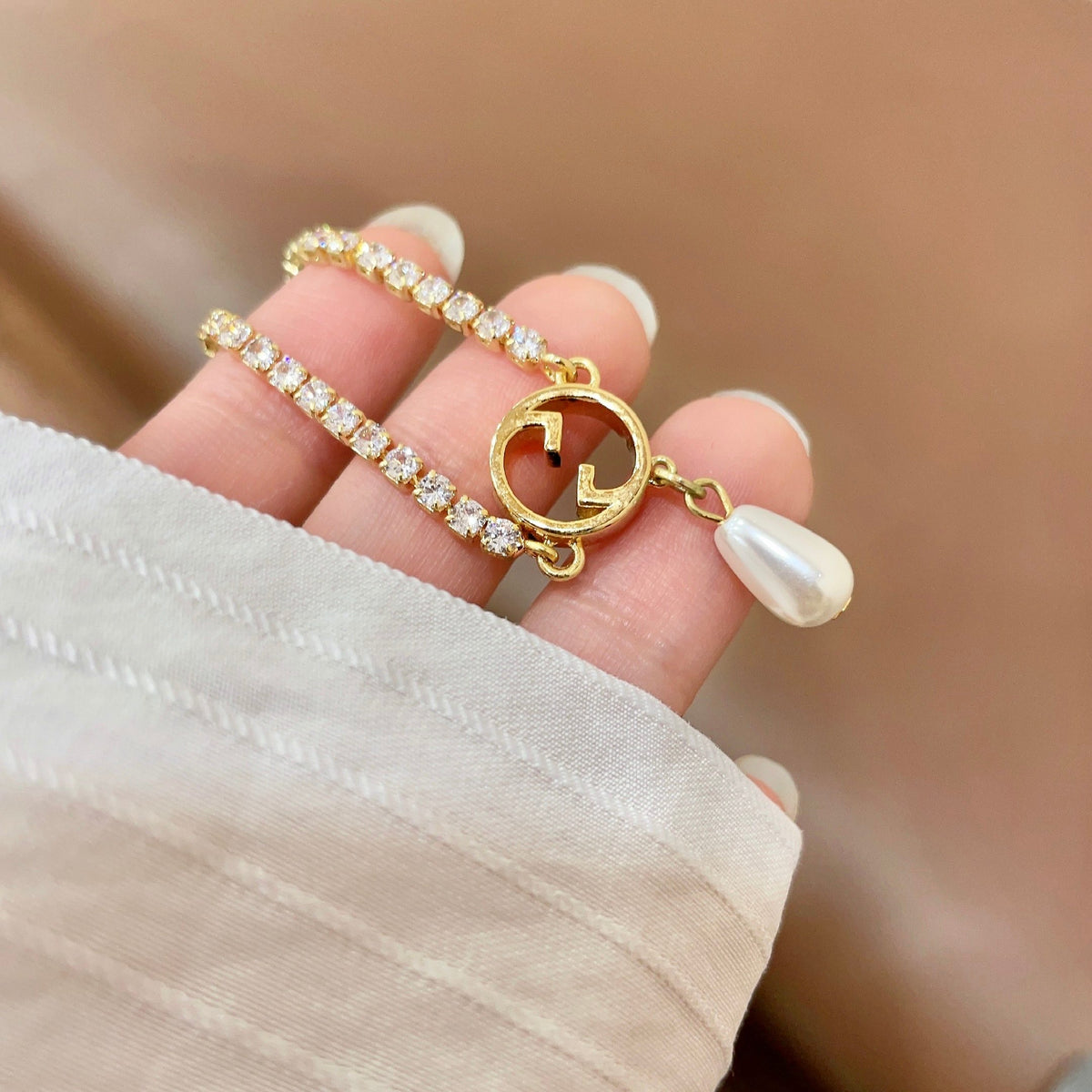 Geometric Emblem Bracelet in Polished Metal-Tone – Vintage Detail – Design 003 detail view