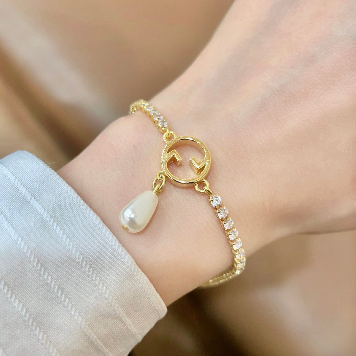 Geometric Emblem Bracelet in Polished Metal-Tone – Vintage Detail – Design 003 main product view