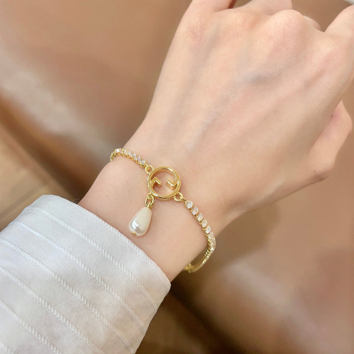 Geometric Emblem Bracelet in Polished Metal-Tone – Vintage Detail – Design 003 front product view