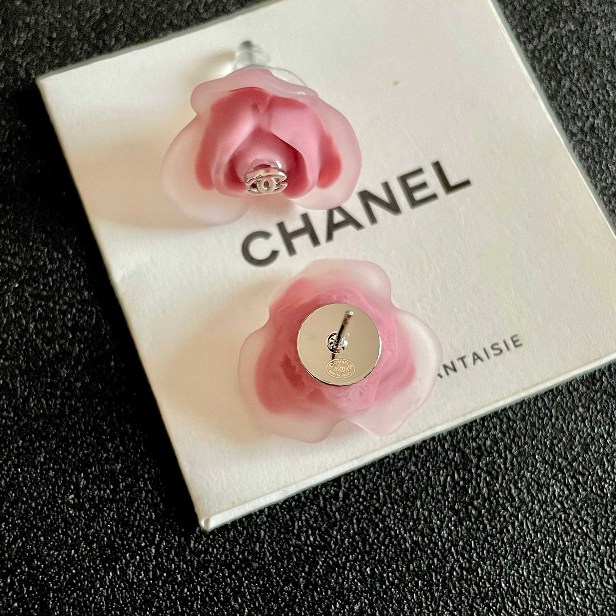 Double-C Emblem Stud Earrings in Polished Metal-Tone – Design 097 main product view