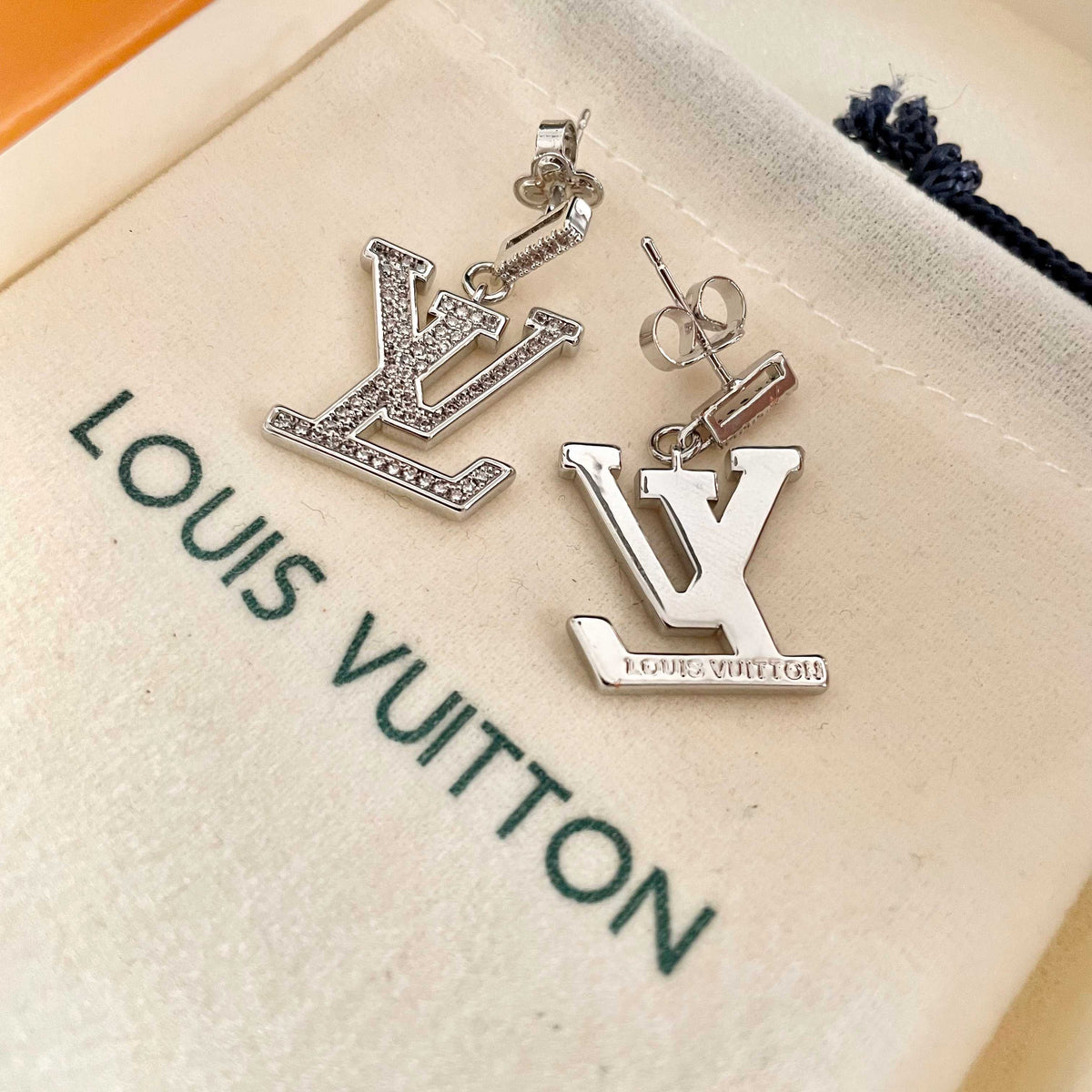Geometric Emblem Stud Earrings in Polished Metal-Tone – Design 010 front product view
