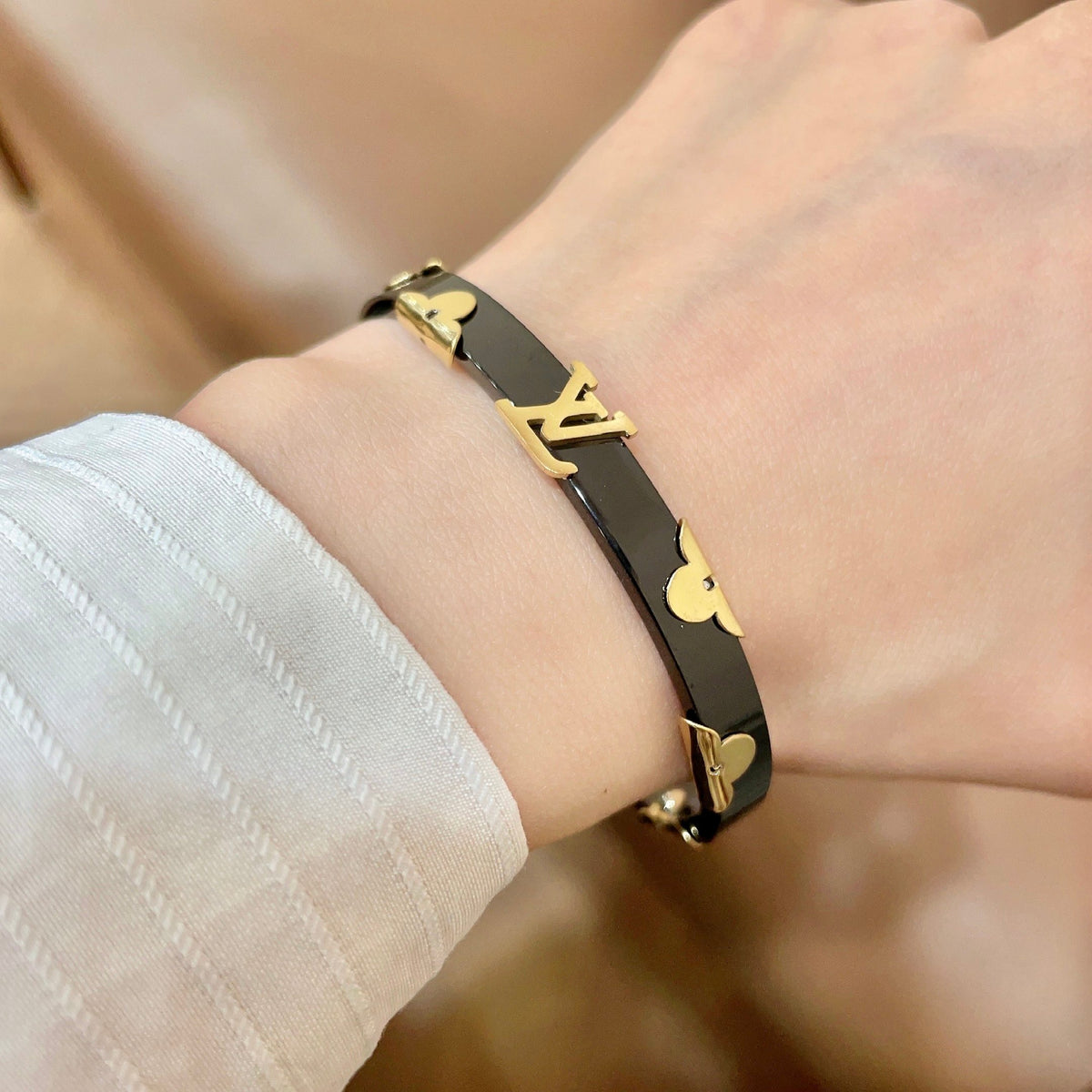 Geometric Emblem Bangle in Polished Metal-Tone – Design 001 main product view