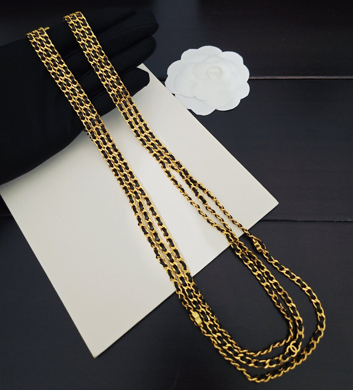 Signature Emblem Pendant Necklace in Gold-Tone – Black Detail – Design 002 main product view