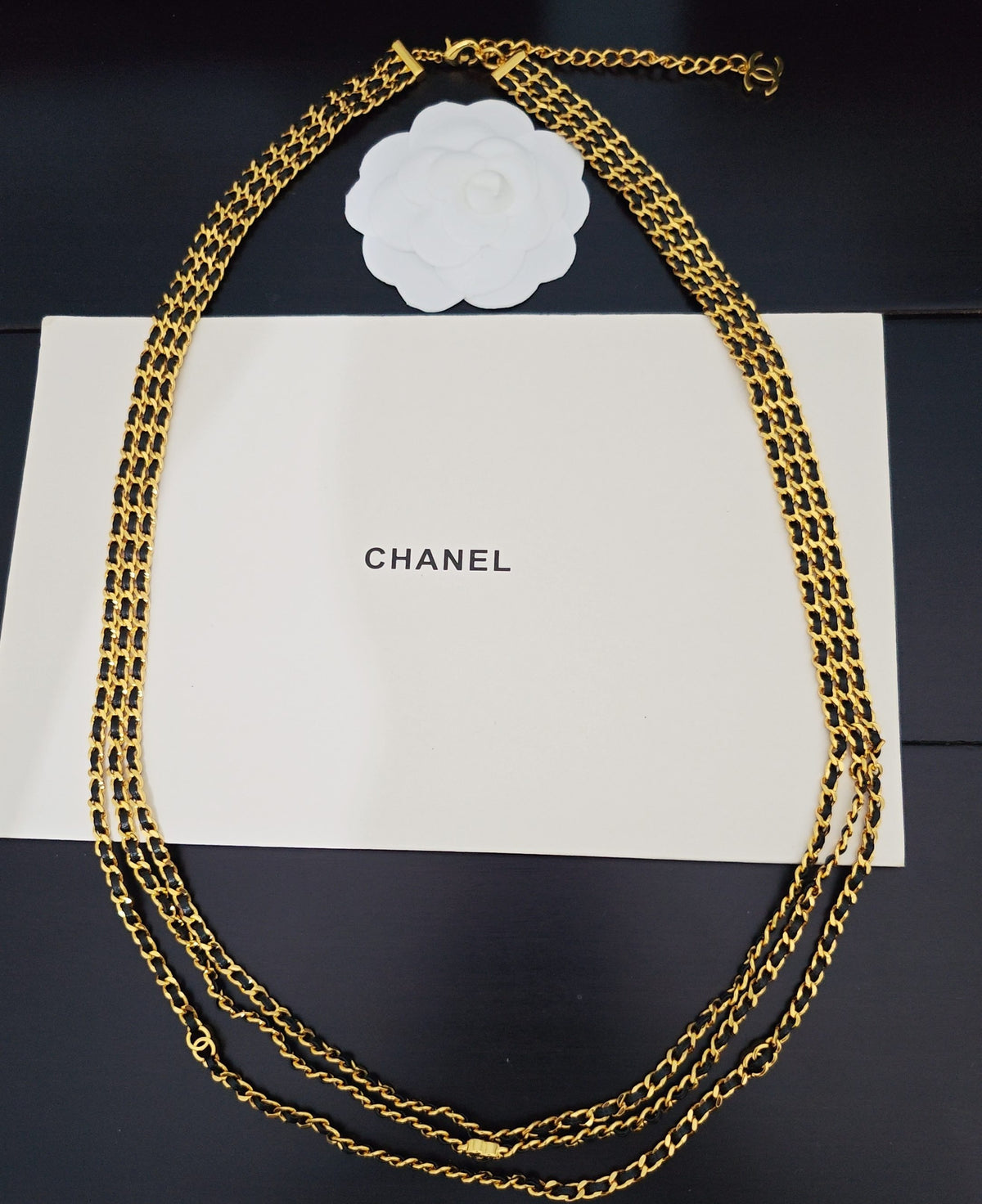 Signature Emblem Pendant Necklace in Gold-Tone – Black Detail – Design 004 detail view