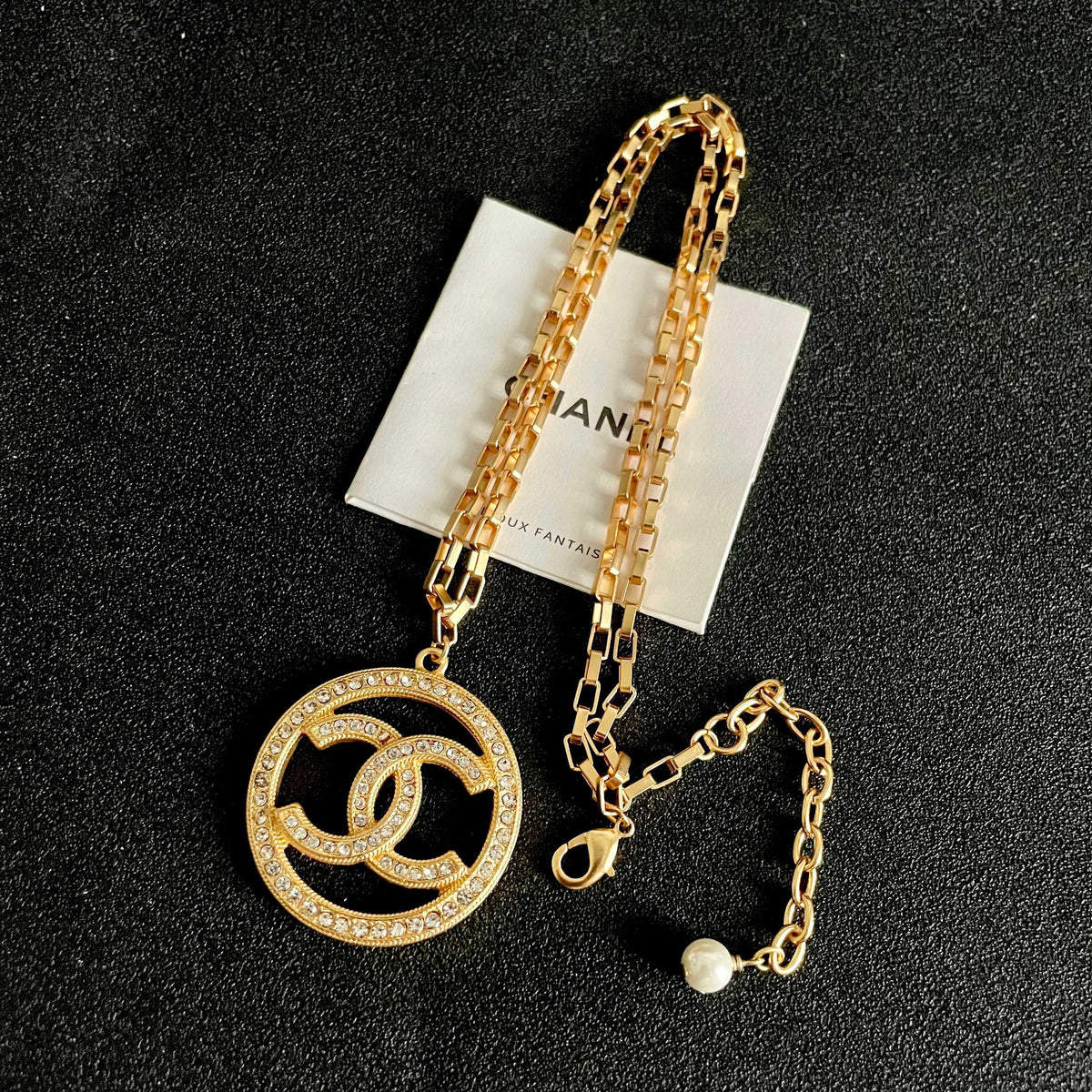 Double-C Emblem Crystal-Accent Pendant Necklace – Design 014 detail view