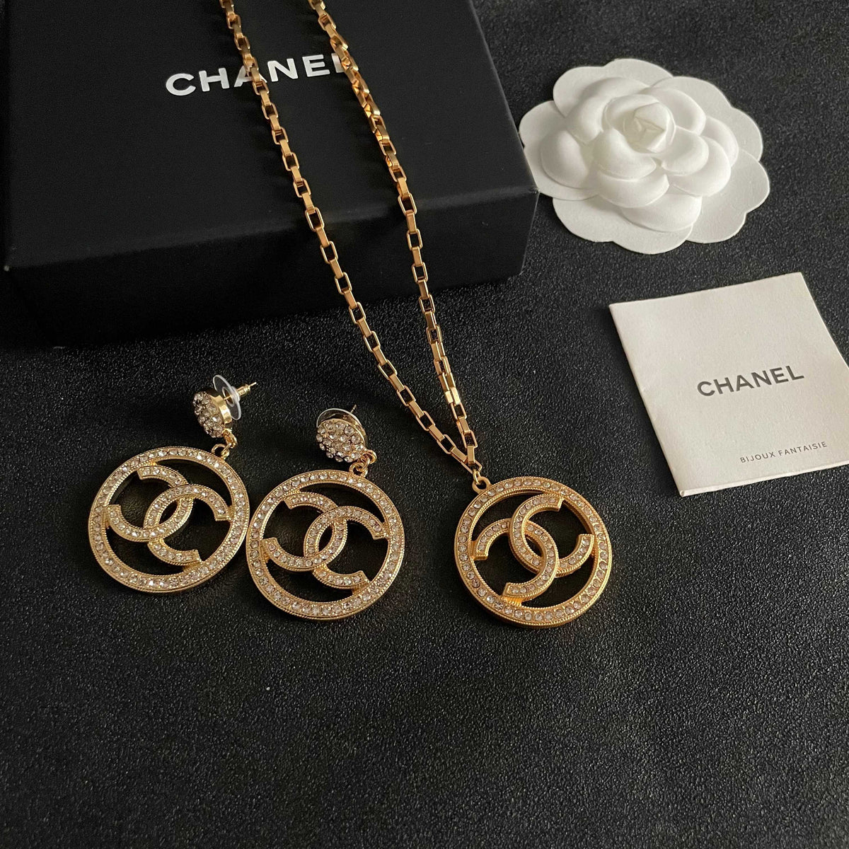 Double-C Emblem Crystal-Accent Pendant Necklace – Design 011 styled product view