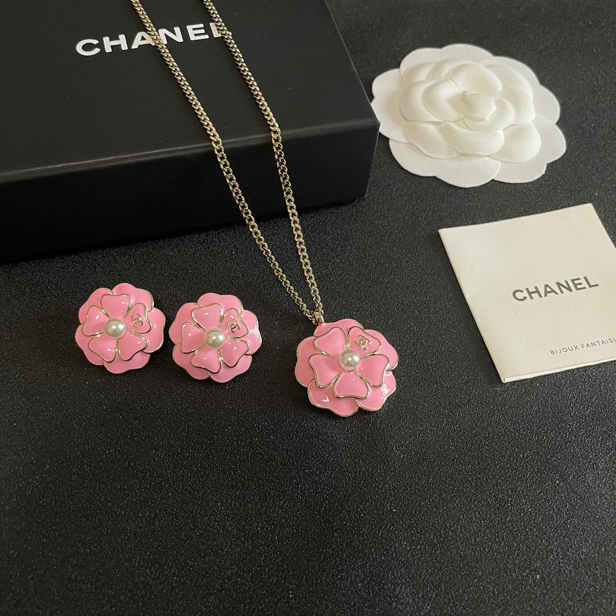 Camellia Stud Earrings in Polished Metal-Tone – Camellia Detail – Design 010 side detail