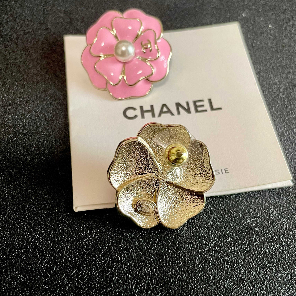 Camellia Stud Earrings in Polished Metal-Tone – Camellia Detail – Design 021 main product view