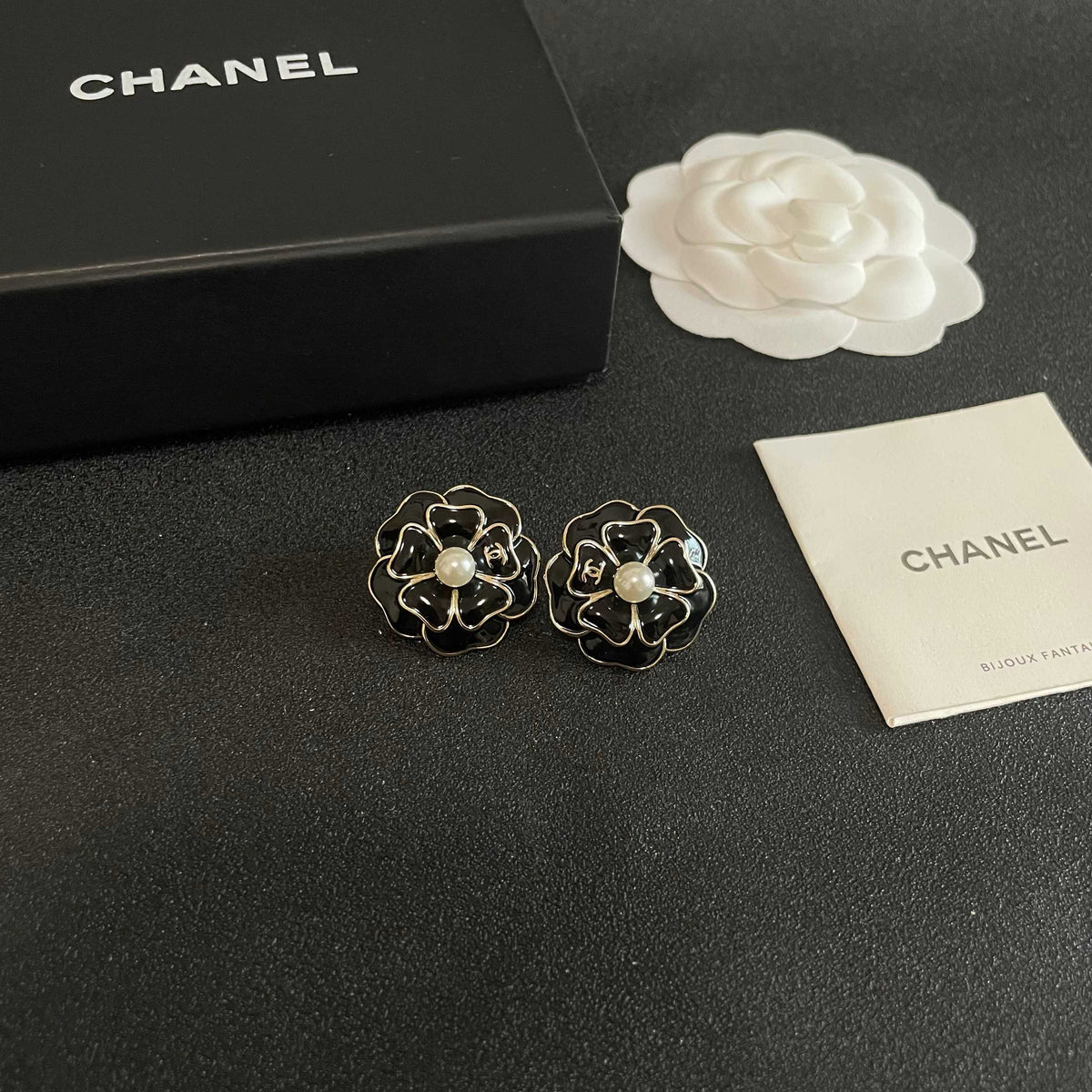 Camellia Stud Earrings in Polished Metal-Tone – Camellia Detail – Design 016 styled product view