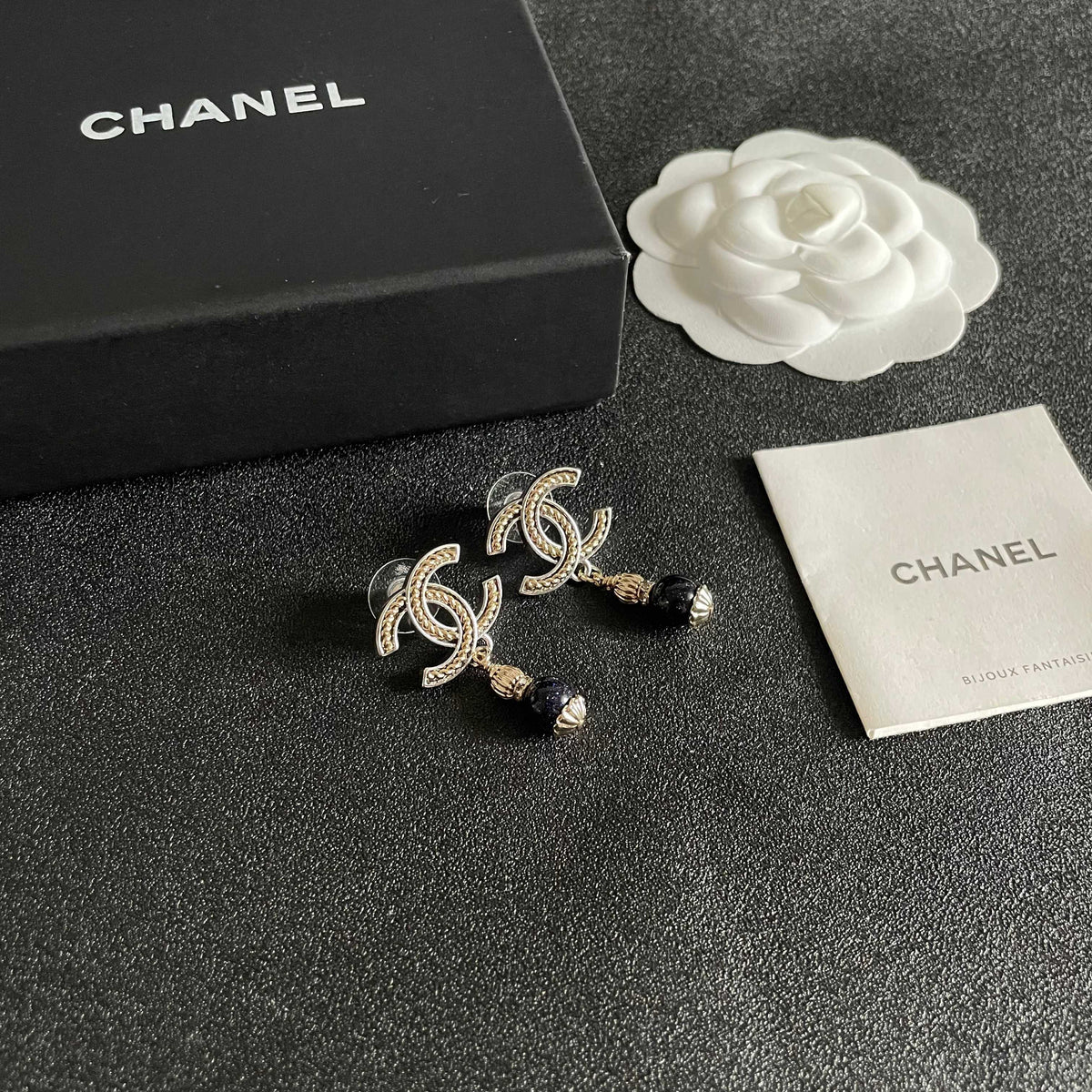 Double-C Emblem Statement Earrings in Polished Metal-Tone – Design 011 styled product view