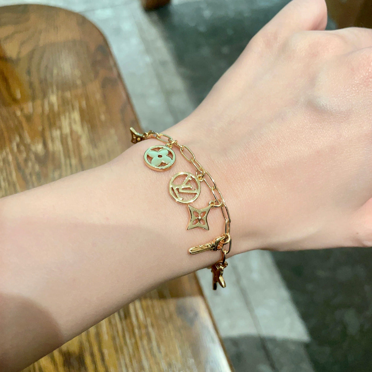 Geometric Emblem Bracelet in Polished Metal-Tone – Design 002 front product view