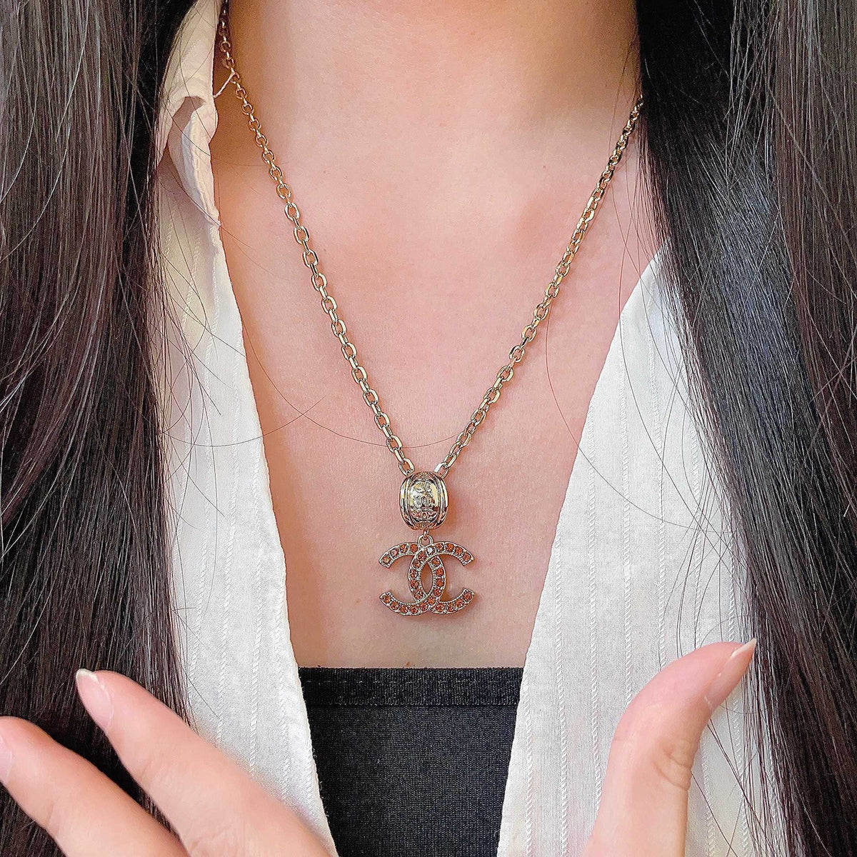 Double-C Emblem Crystal-Accent Pendant Necklace – Design 004 front product view
