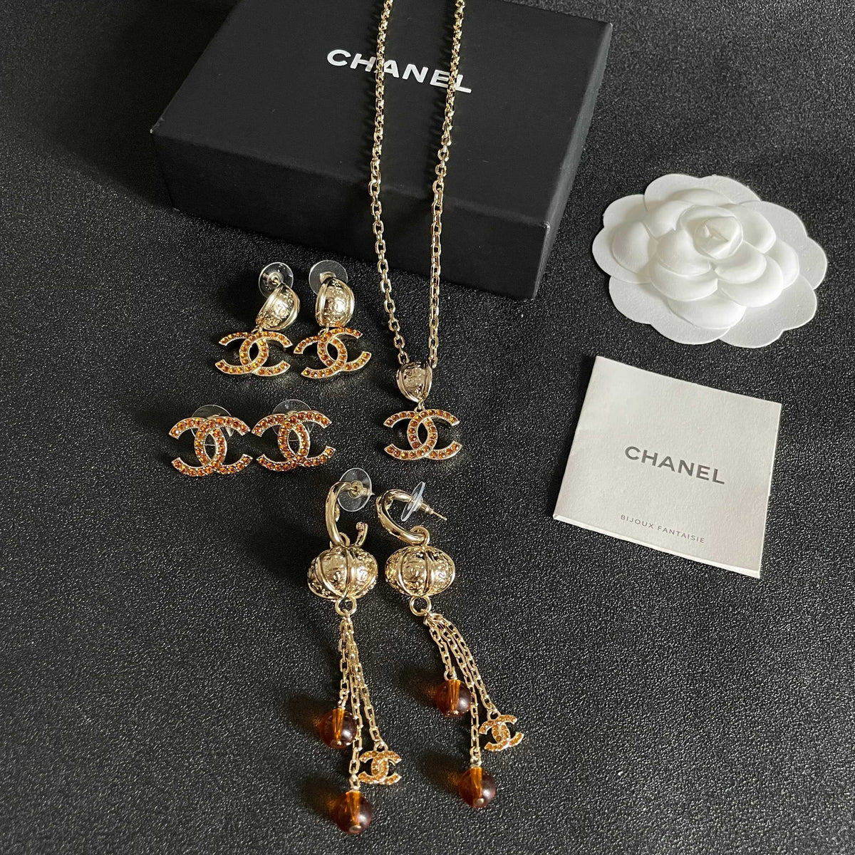 Double-C Emblem Crystal-Accent Pendant Necklace – Design 002 close-up detail