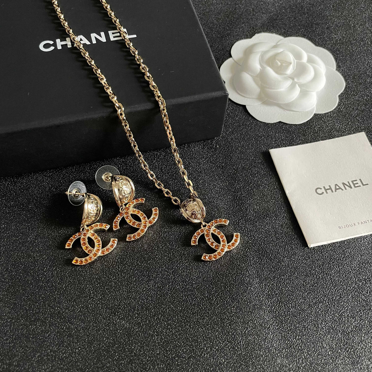 Double-C Emblem Crystal-Accent Pendant Necklace – Design 002 styled product view