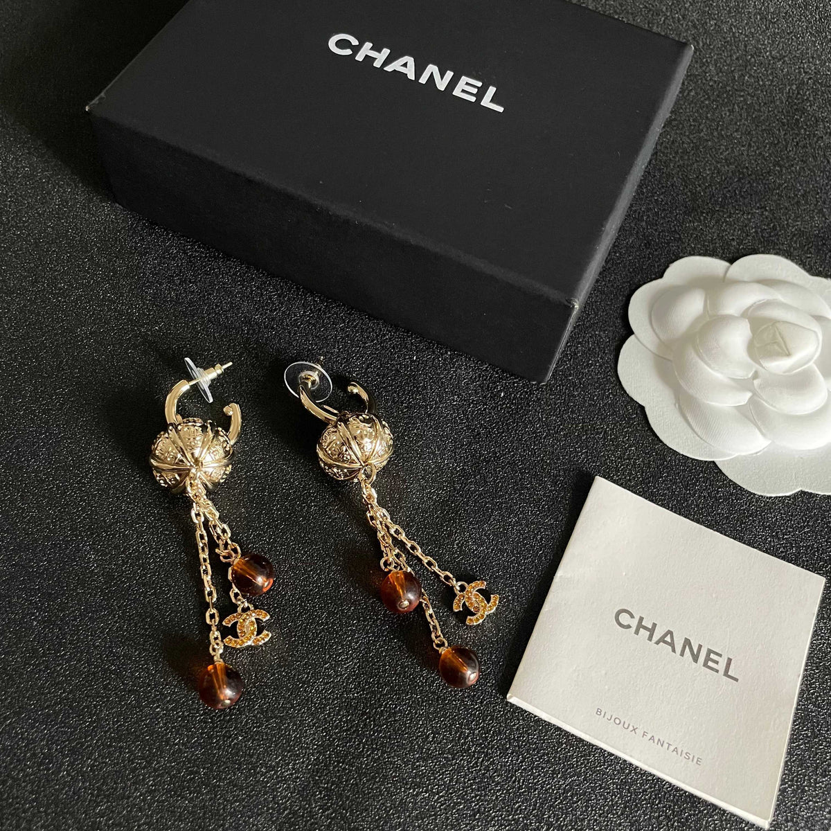 Double-C Emblem Crystal-Accent Statement Earrings – Design 006 close-up detail
