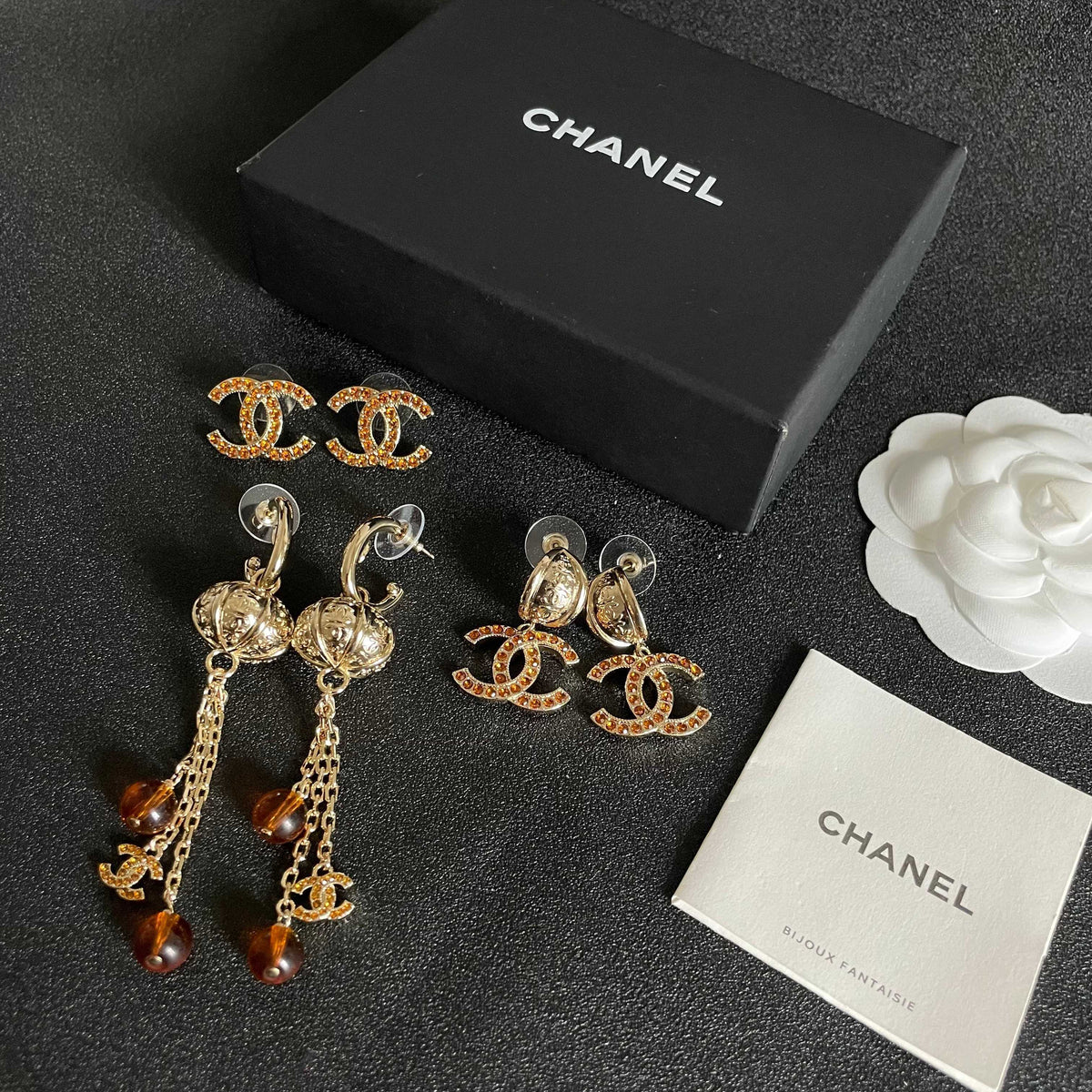 Double-C Emblem Crystal-Accent Stud Earrings – Design 002 side detail