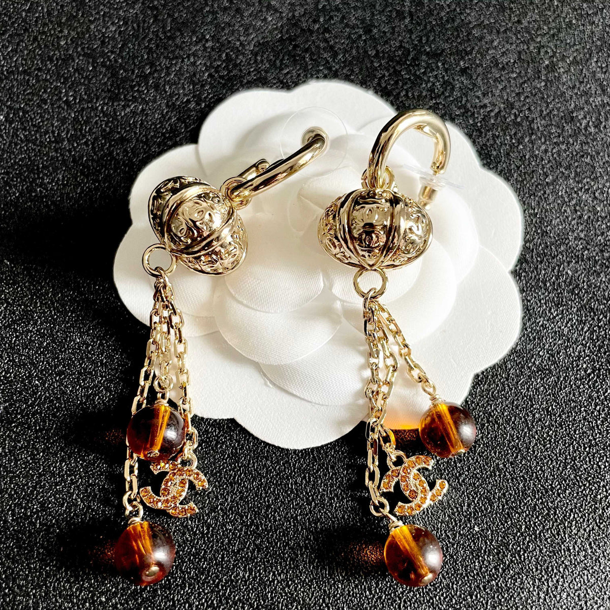 Double-C Emblem Crystal-Accent Statement Earrings – Design 006 front product view