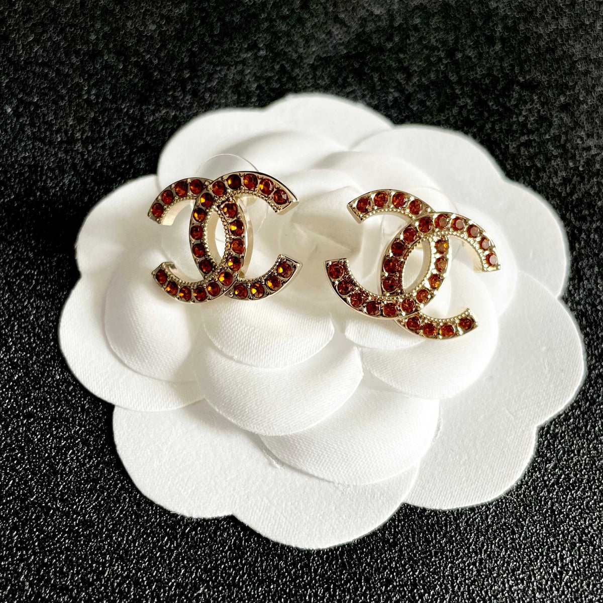 Double-C Emblem Crystal-Accent Stud Earrings – Design 002 front product view