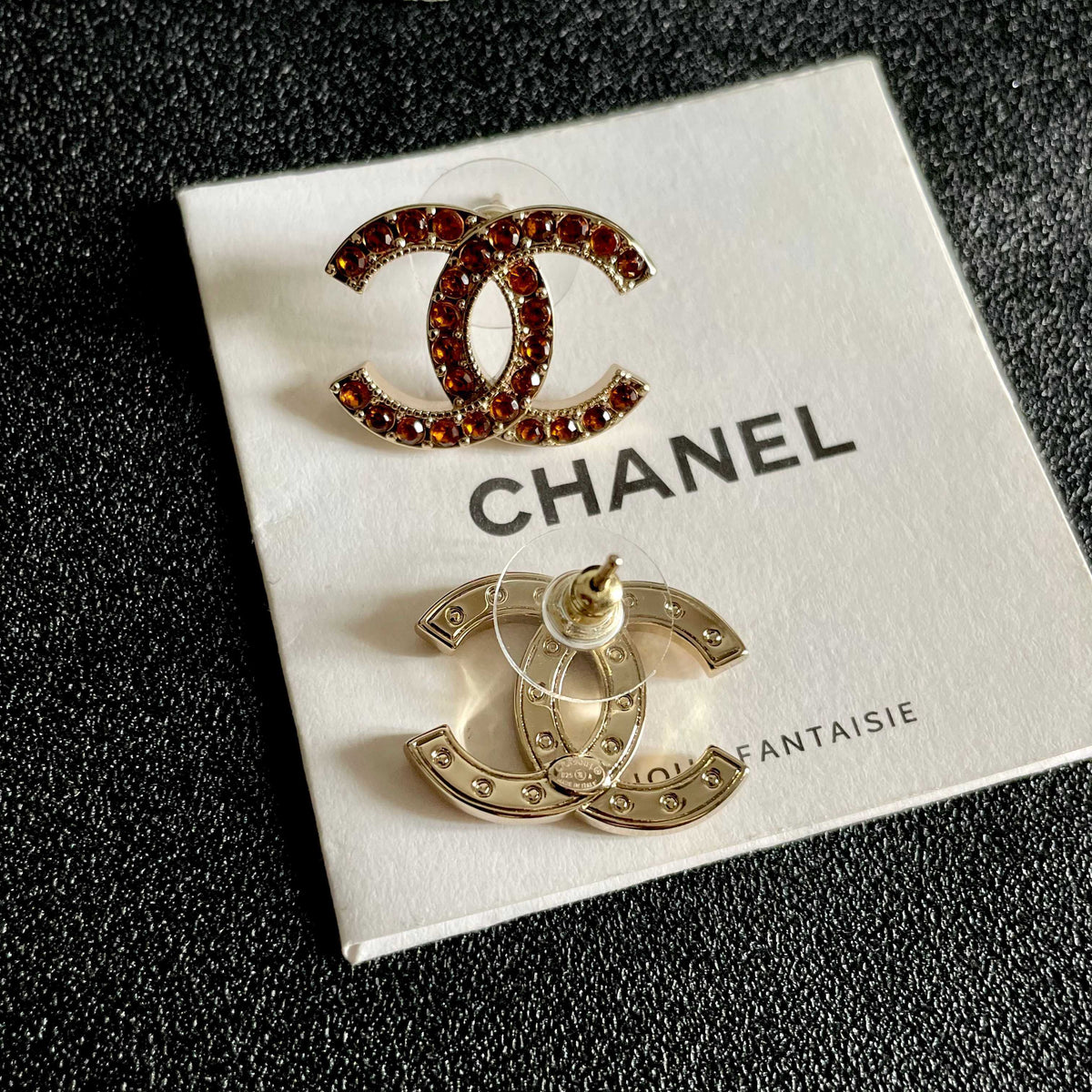 Double-C Emblem Crystal-Accent Stud Earrings – Design 002 main product view