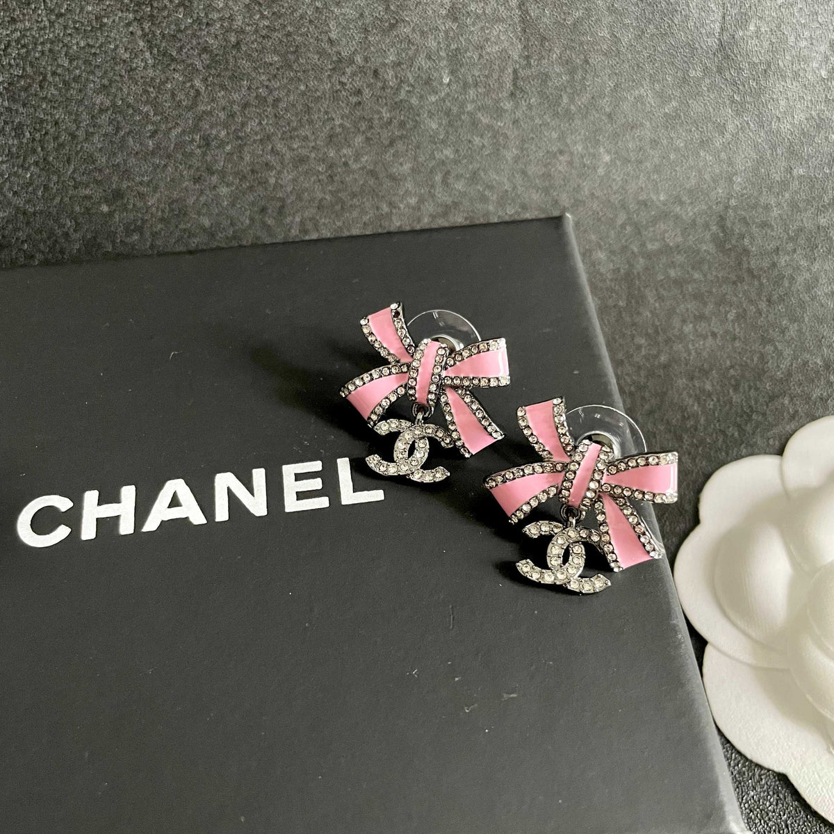 Double-C Emblem Crystal-Accent Statement Earrings – Design 004 detail view