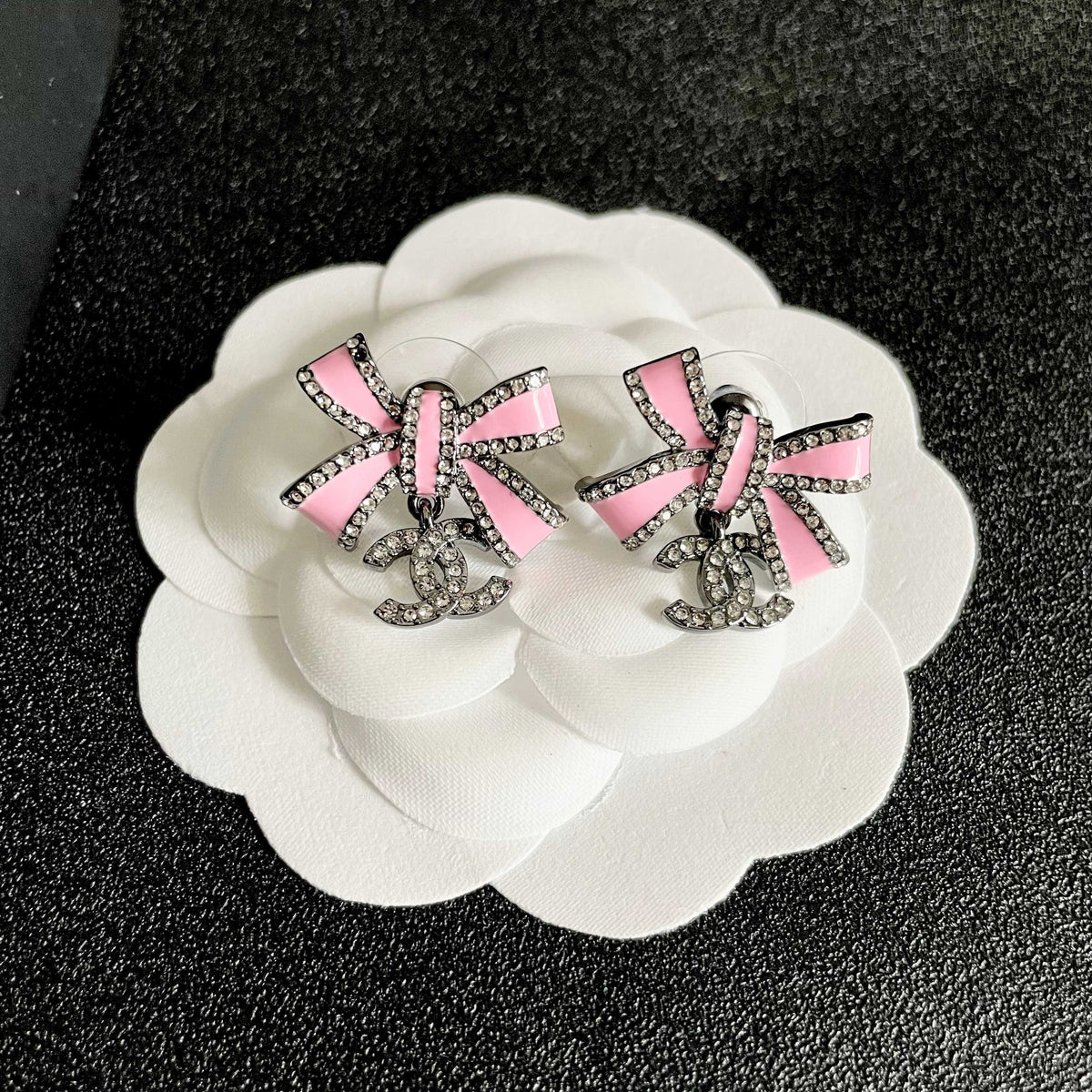 Double-C Emblem Crystal-Accent Statement Earrings – Design 004 front product view