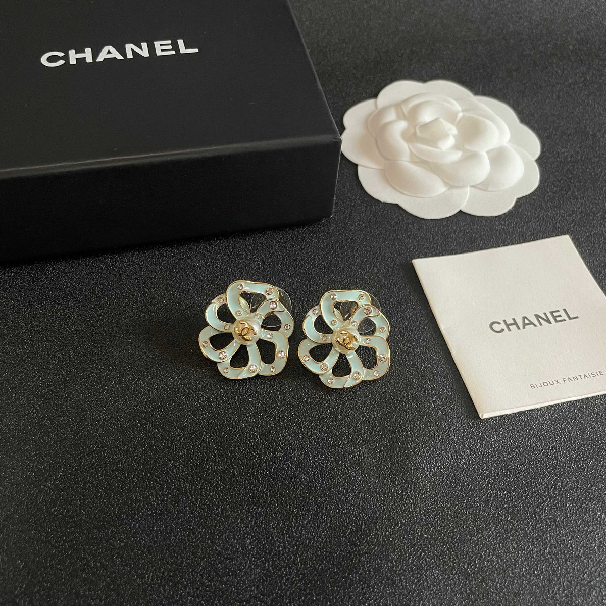 Camellia Stud Earrings in Polished Metal-Tone – Camellia Detail – Design 004 styled product view