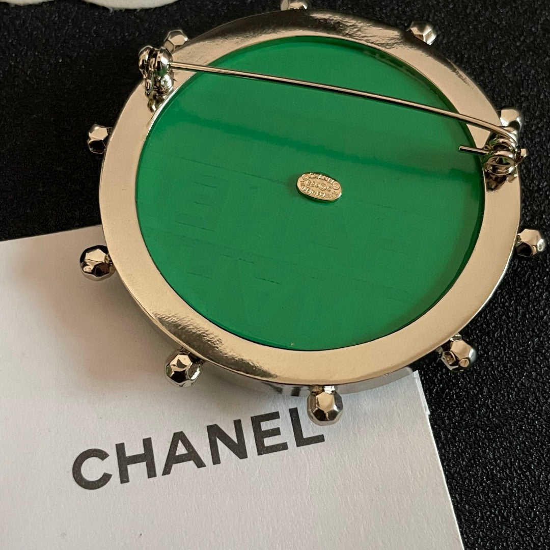 Double-C Emblem Brooch in Polished Metal-Tone – Design 009 main product view