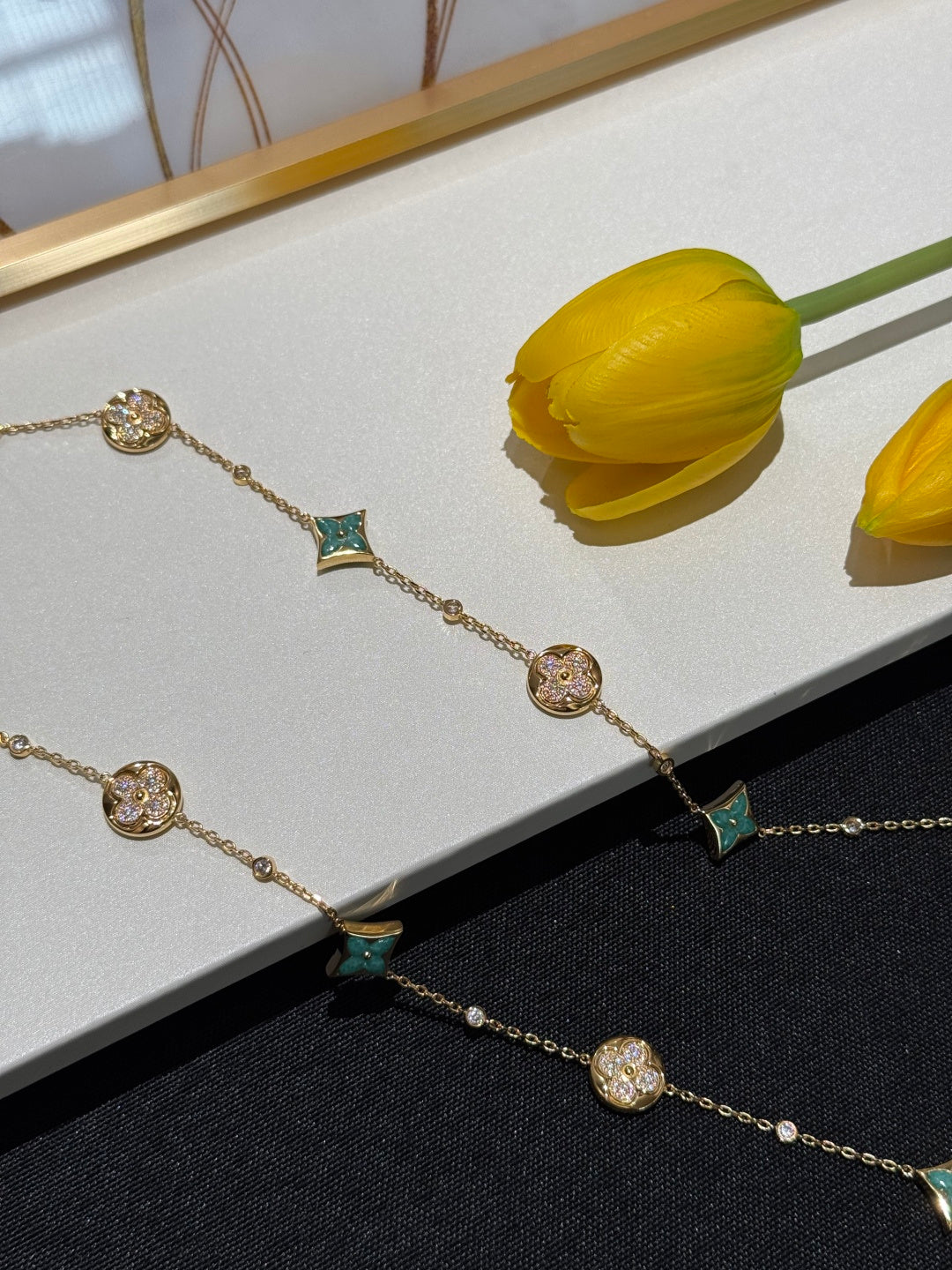 Geometric Emblem Pendant Necklace in Gold-Tone – Design 053 close-up detail