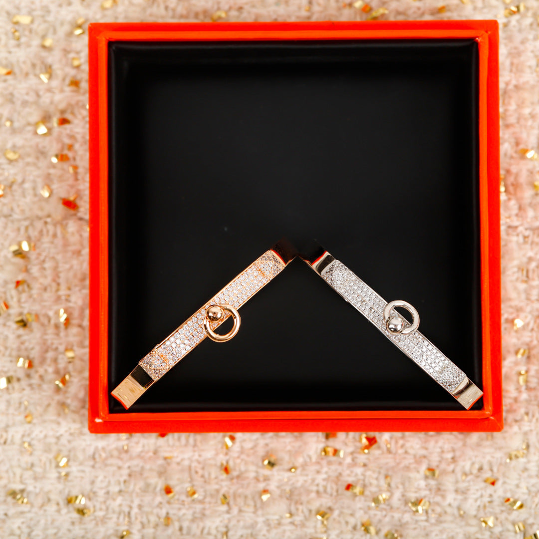 Signature Emblem Bangle in Polished Metal-Tone – Design 019 front product view