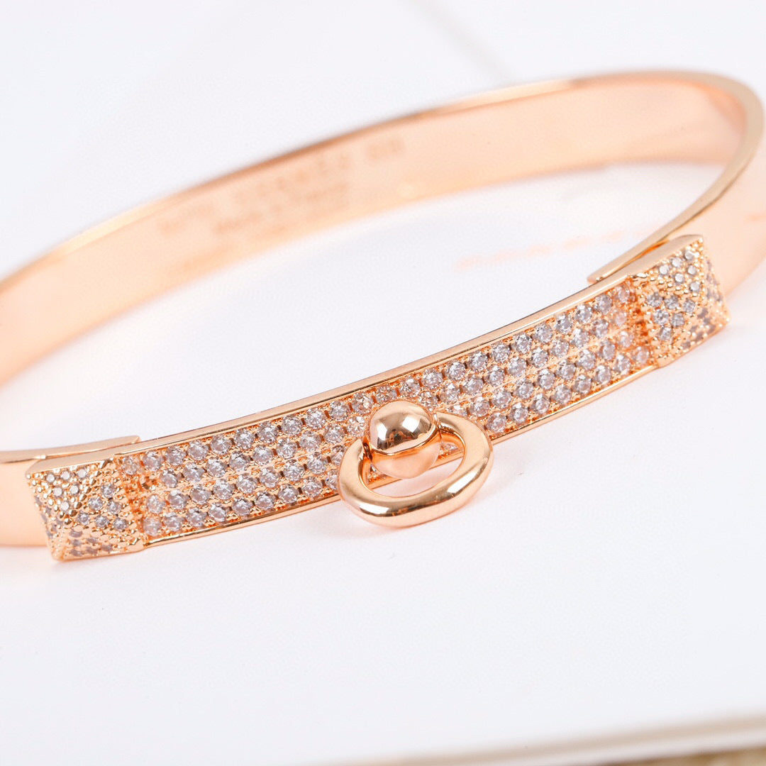 Signature Emblem Bangle in Polished Metal-Tone – Design 019 side detail